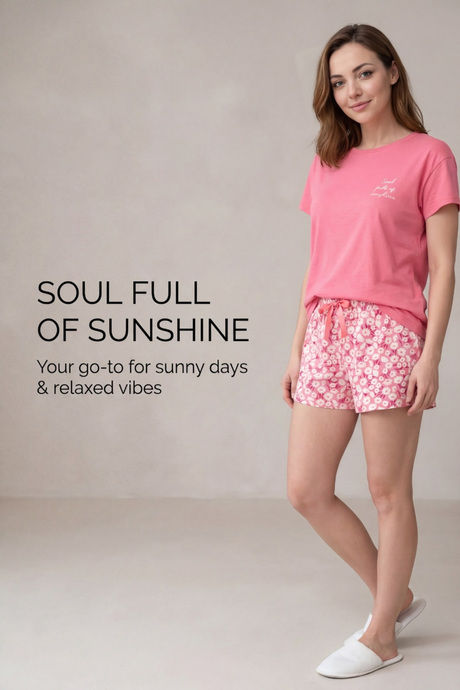 Sweet Dreams Typographic Printed Short Set - Peach Pink — image 5